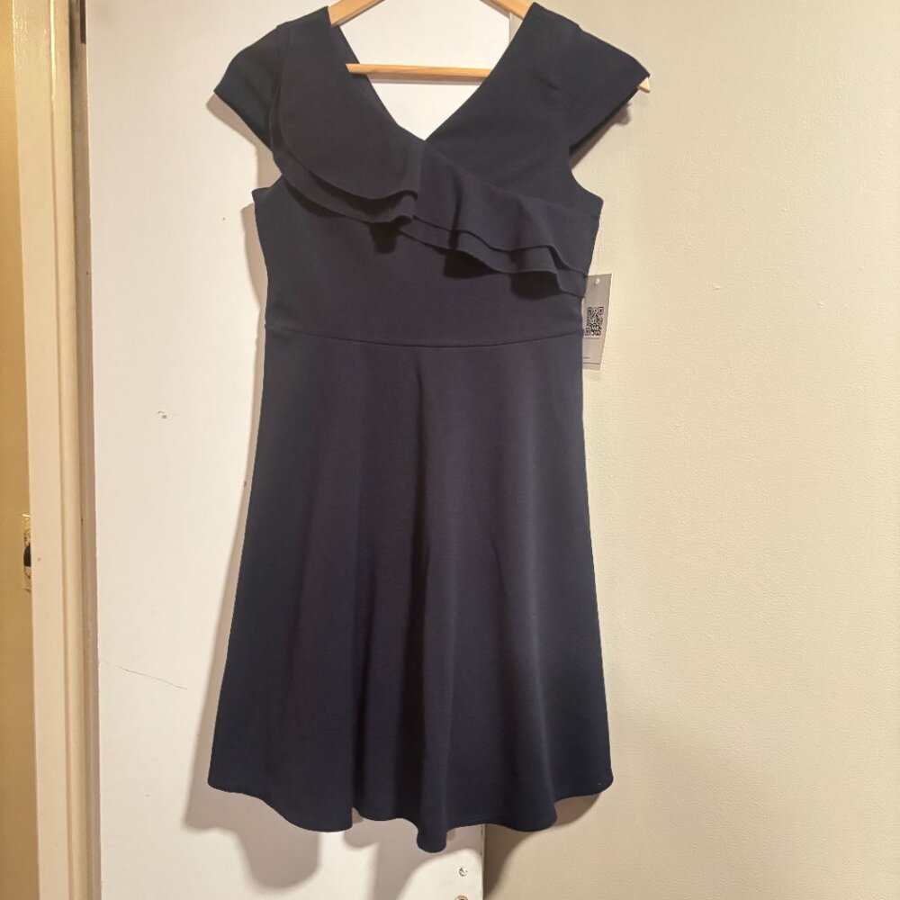 Emerald Sundae Big Girls Ruffle Front Cap Sleeve Dress Navy/Size 14